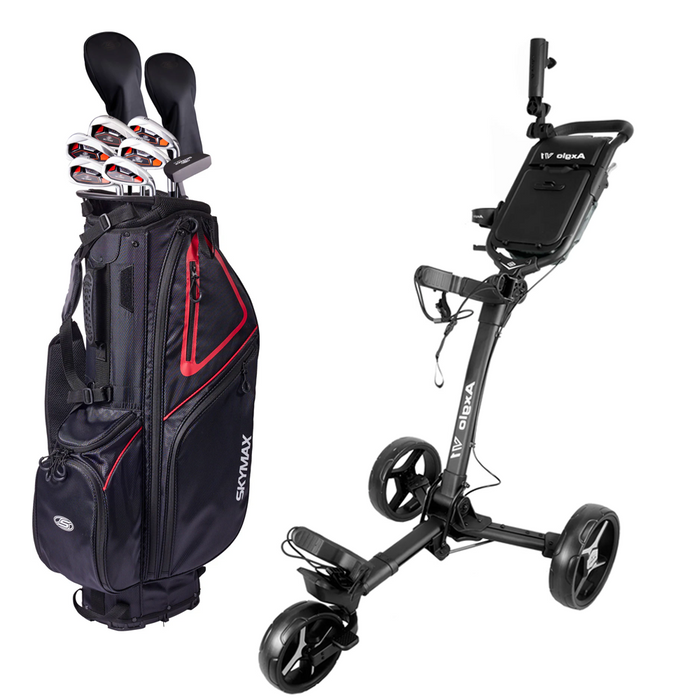 Nybörjarpaket - Skymax Golf Full Set Herr - Stål/Grafit + Axglo V1 Golfvagn