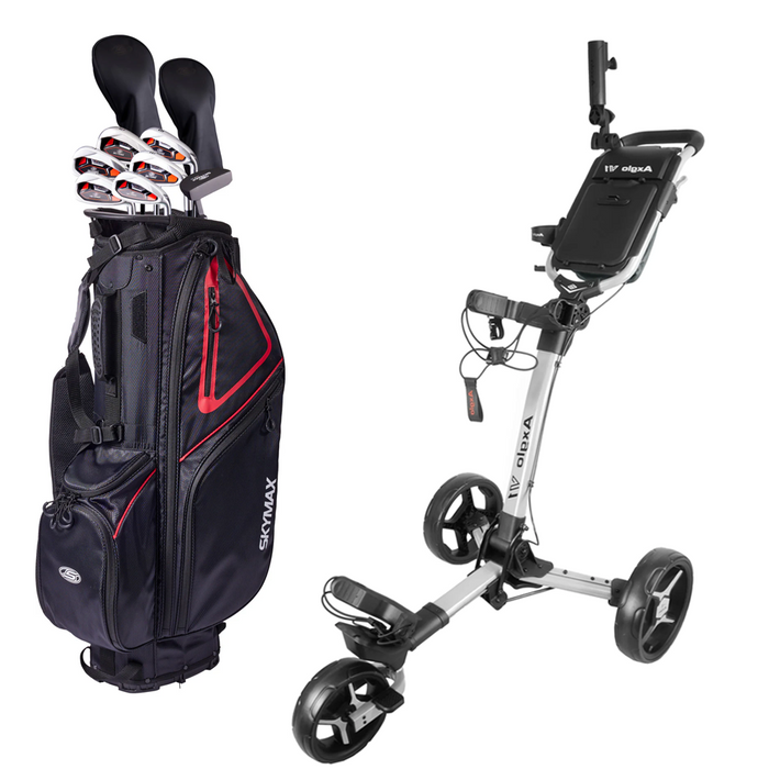 Nybörjarpaket - Skymax Golf Full Set Herr - Stål/Grafit + Axglo V1 Golfvagn