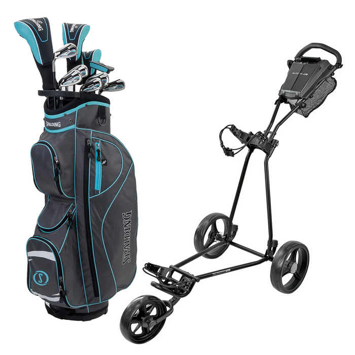 Nybörjarpaket - Spalding SX35 Full Set Dam - Grafit + iQompetition 3-Wheel Golfvagn