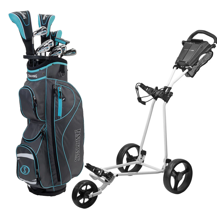 Nybörjarpaket - Spalding SX35 Full Set Dam - Grafit + iQompetition 3-Wheel Golfvagn