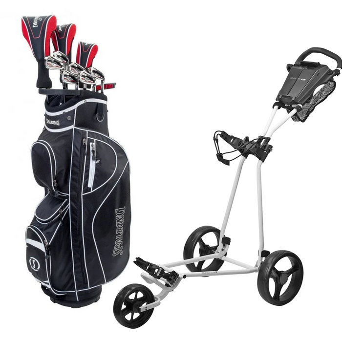 Nybörjarpaket - Spalding SX35 Full Set Herr - Grafit + iQompetition 3-Wheel Golfvagn