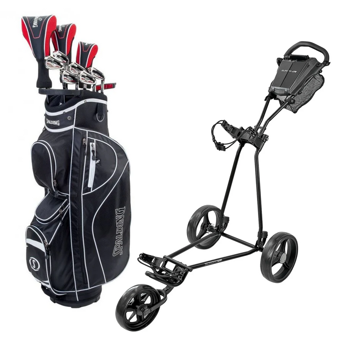 Nybörjarpaket - Spalding SX35 Full Set Herr - Grafit + iQompetition 3-Wheel Golfvagn